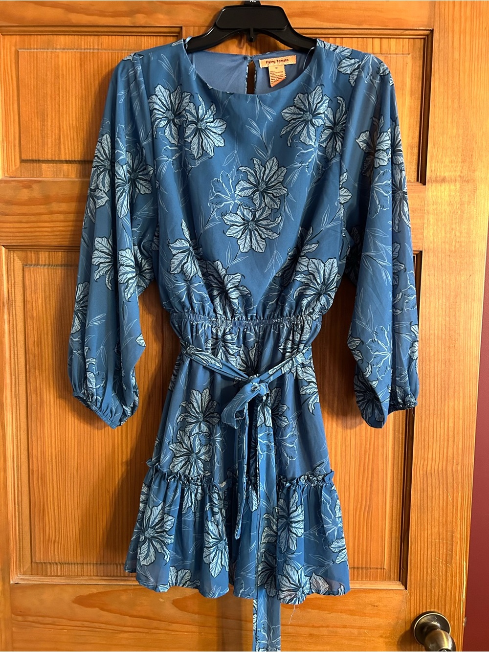Flying Tomato Blue Floral Tie-Waist Mini Dress